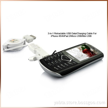 For Iphone 5 Iphone 4 Micro USB Multi Charger Cable Retractable 3 In 1 USB Cable